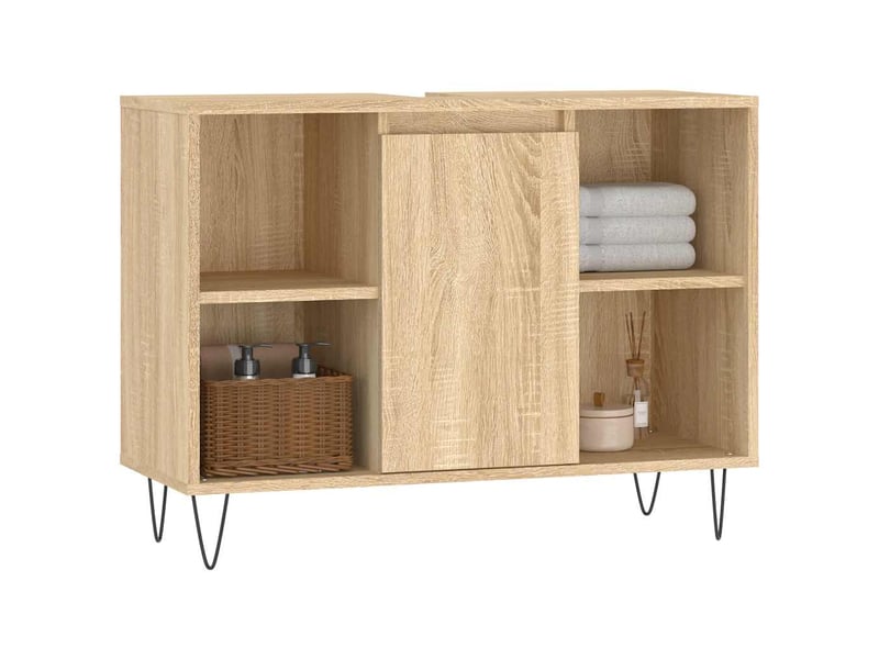  Meuble salle de bain rangement, commode chêne sonoma 80x33x60cm bois d'ingénierie shl2494  - Conforama C