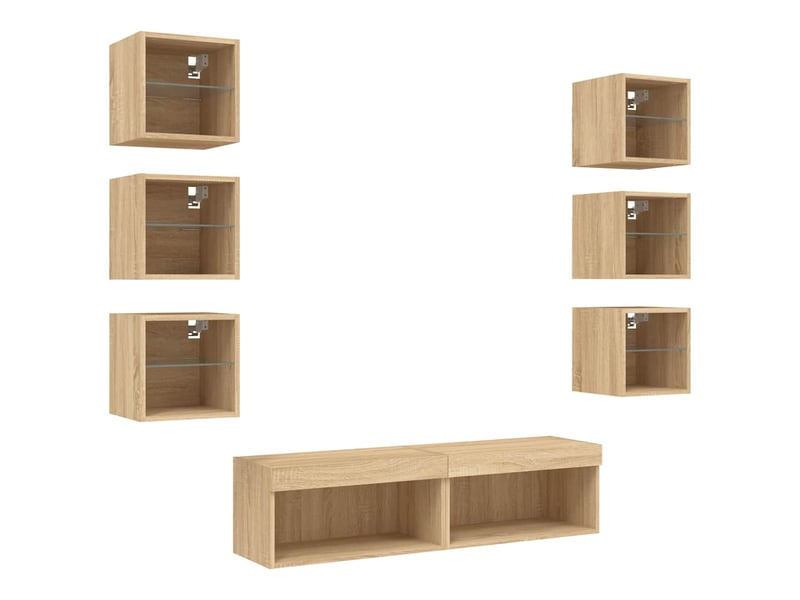  Unités murales tv avec led 8 pcs chêne sonoma bois d'ingénierie shl18398  - Conforama E