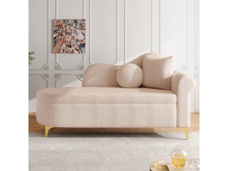  Méridienne avec rangement chaise longue tissu bouclette banquette de salon moderne  - Conforama D