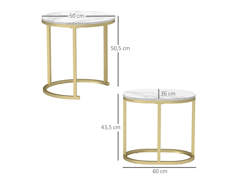 Tables basses gigognes 2 pièces avec plateaux en mdf, cadre acier et pieds réglables, blanches, pour salon et chambre - Conforama E