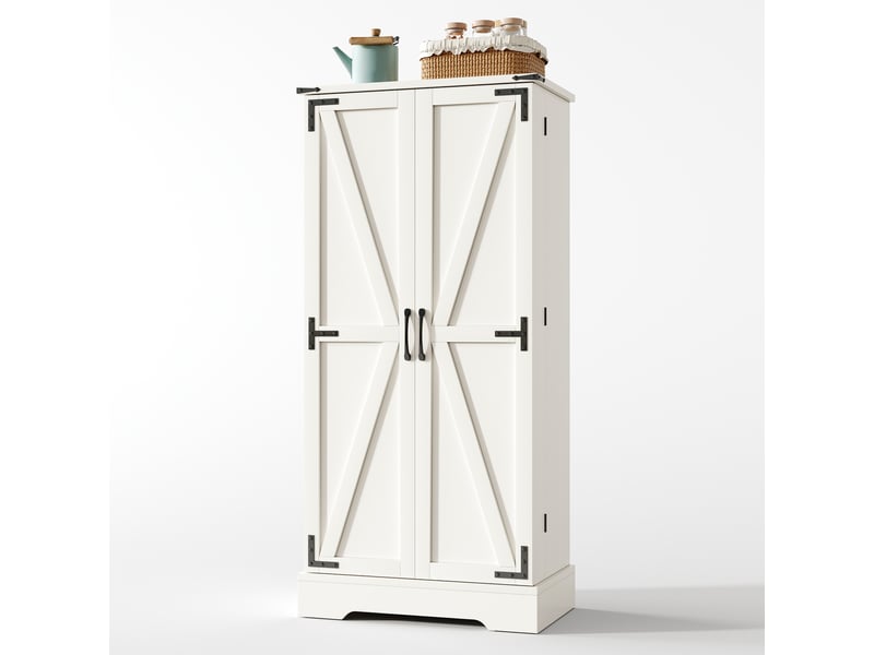  Armoire de cuisine 128,5 cm, buffet de rangement style campagne avec éclairage led, 2 portes, étagères réglables, blanc  - Conforama C
