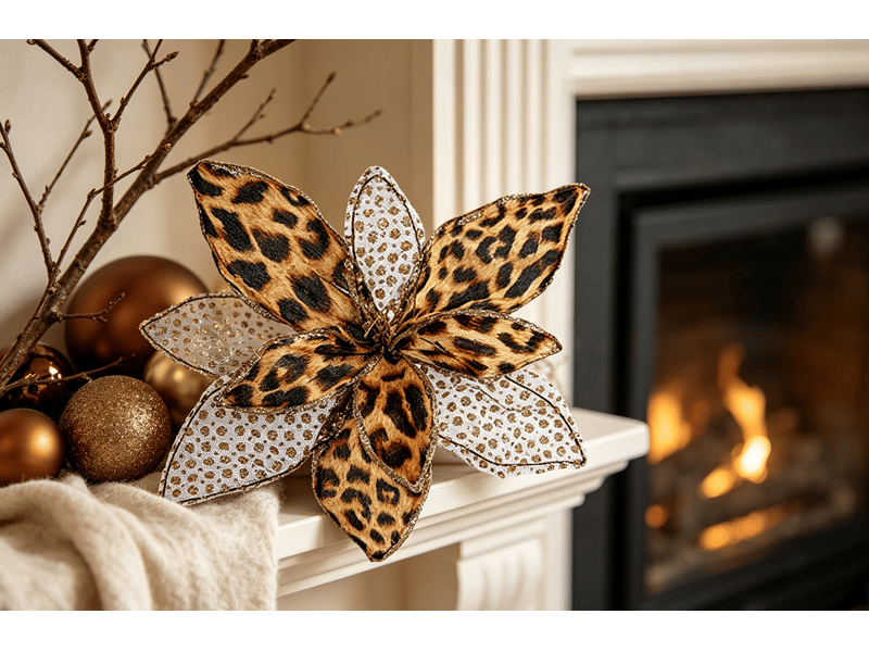  Fleur décorative krist+ noël léopard marron 24 cm S3611607 - Conforama D