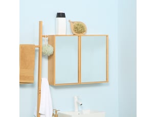 Armoire murale de salle de bain avec miroirs et 2 portes 65,2 x 14 x 50 cm en bambou
