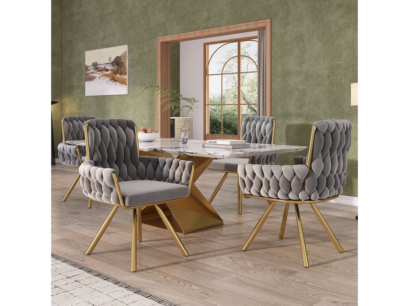  Chaise de salle à manger lot de 4 pivotante à 360° avec accoudoirs  - dossier haut, velours gris  - Conforama B