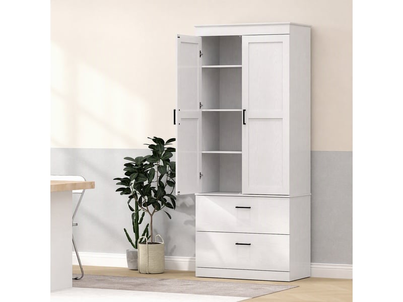  Armoire de cuisine buffet cuisine vaisselier meuble de rangement avec placard, 2 tiroirs et étagères réglables, crème  - Conforama A