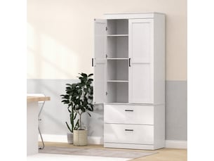 Armoire de cuisine buffet cuisine vaisselier meuble de rangement avec placard, 2 tiroirs et étagères réglables, crème