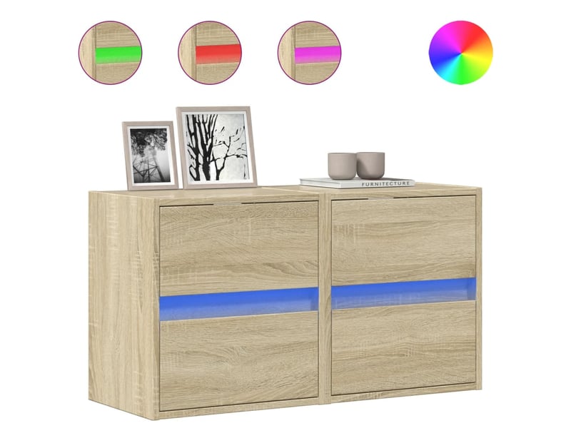  Lot de 2 meuble tv mural avec lumières led chêne sonoma 41x31x45 cm shl43154  - Conforama A