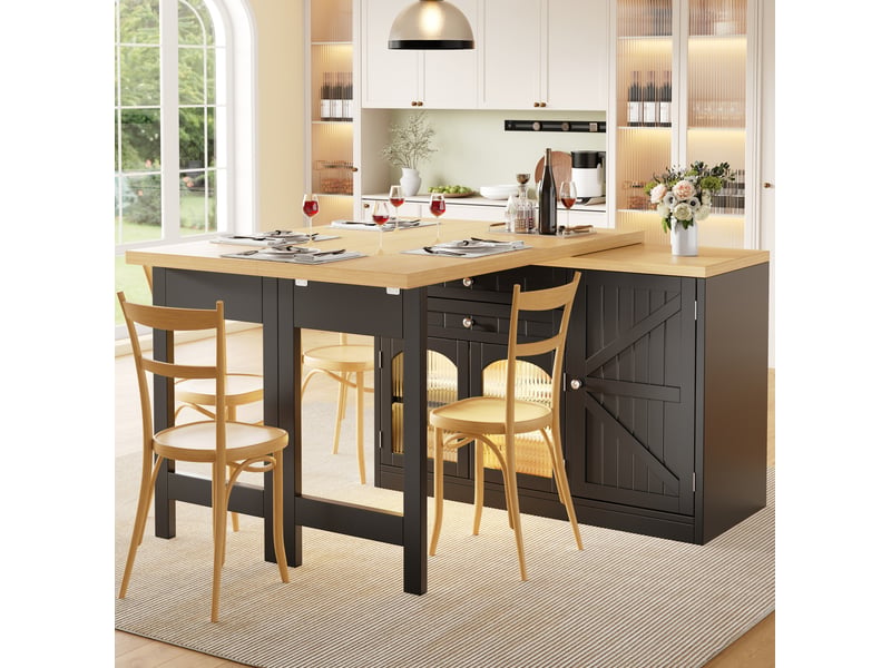  Îlot de cuisine extensible 120 à 194 cm noir avec plateau pivotant et rangements  - Conforama B