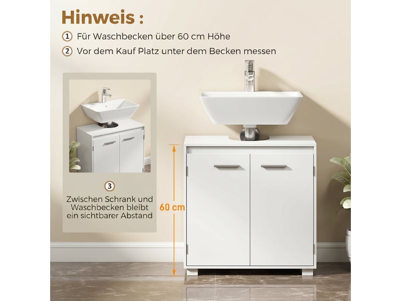 Meuble sous lavabo blanc 60 cm, découpe en u et étagère réglable sur 3 niveaux  - Conforama W