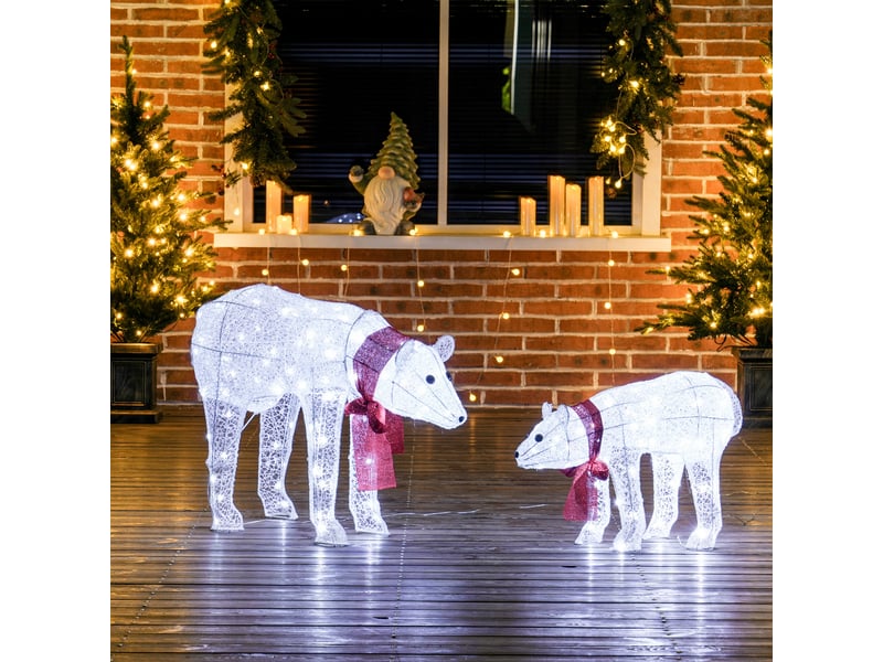  Décoration de noël ours polaire en 2 parties, 140 led blanches, étanche, minuterie, pour une utilisation intérieure et extérieure  - Conforama C