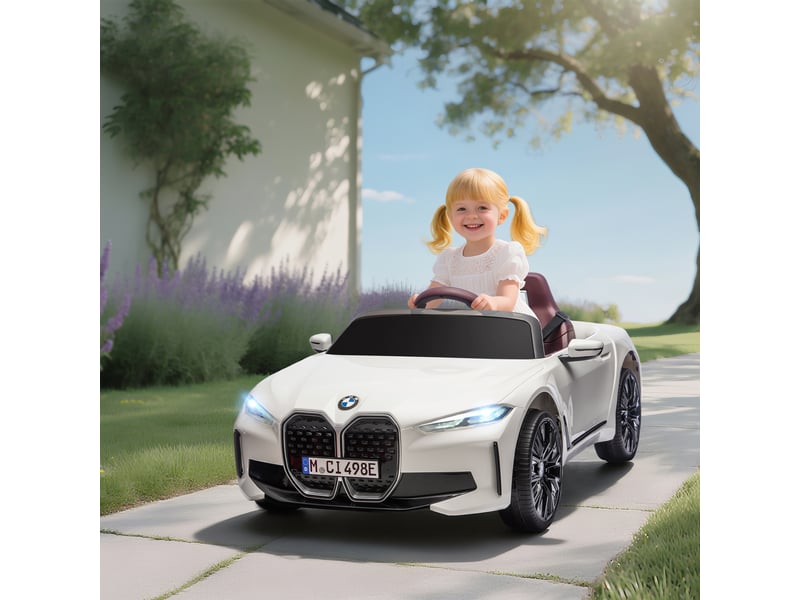 Voiture pour enfants, batterie rechargeable, 3-5 kmh, avec télécommande, lecteur multimédia, blanche - Conforama D