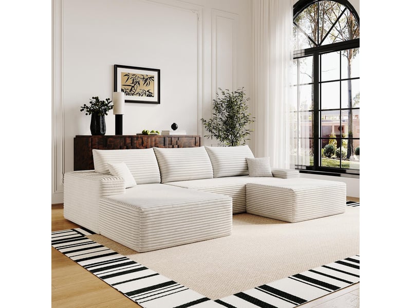 Canapé d'angle modulaire 270cm - canapé en l avec méridienne gauche, velours côtelé, sans montage - blanc - Conforama C