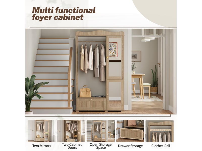  Armoire-penderie avec miroir et 2 portes mdf coloris chêne 115.5x38.5x194.5 cm GL4112O - Conforama D