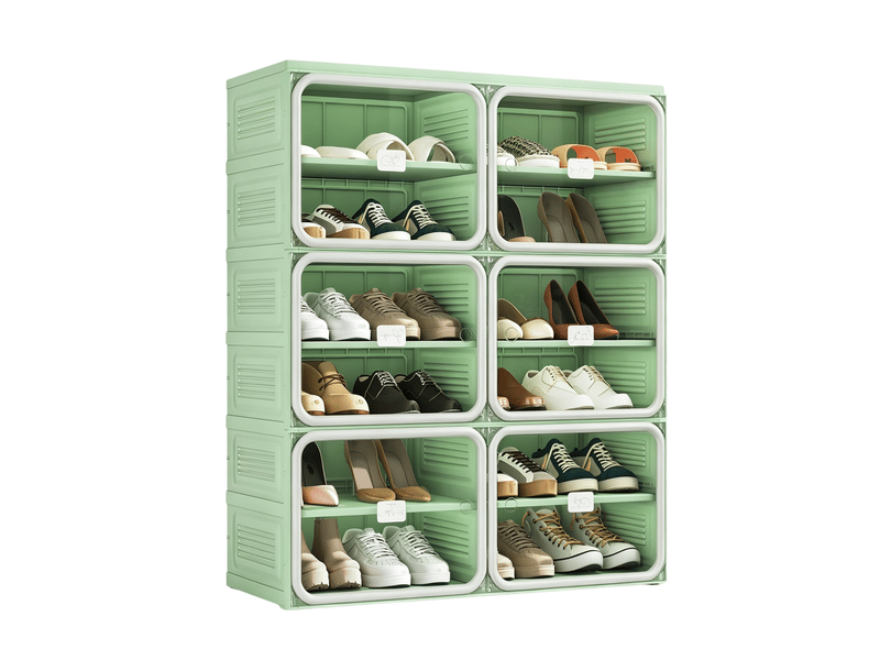  Armoire à chaussures en plastique pp - 24 paire(s) - porte abattante transparente - anti‑poussière - sans assemblage - meuble rangement chaussures petit espace - vert‑gris  - Conforama A