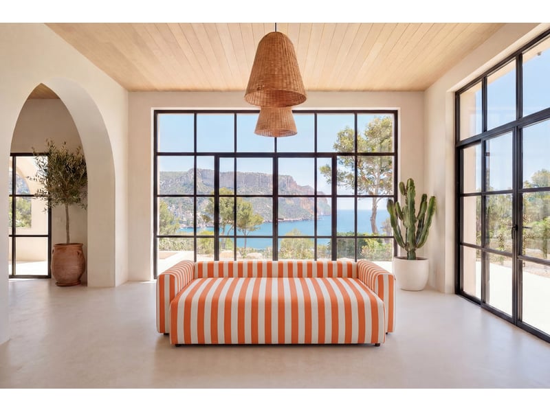 Oli - canapé droit convertible tissu rayé orange - Conforama E