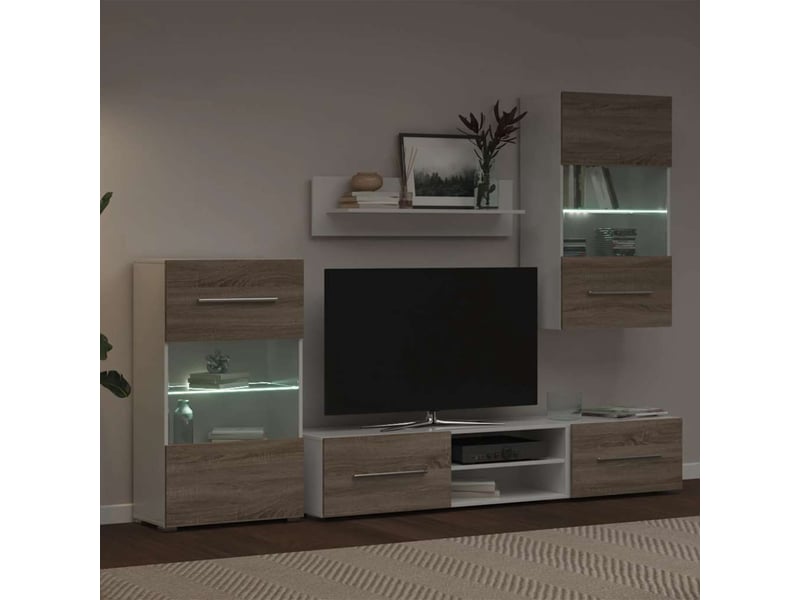 Meubles tv avec lumière led 5 pcs chêne sonoma bois d'ingénierie - Conforama D