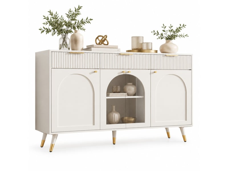  Buffet et enfilade avec 4 portes, 3 tiroirs et inserts en acrylique pour salon et salle à manger, 140×40×85,5 cm blanc  - Conforama A
