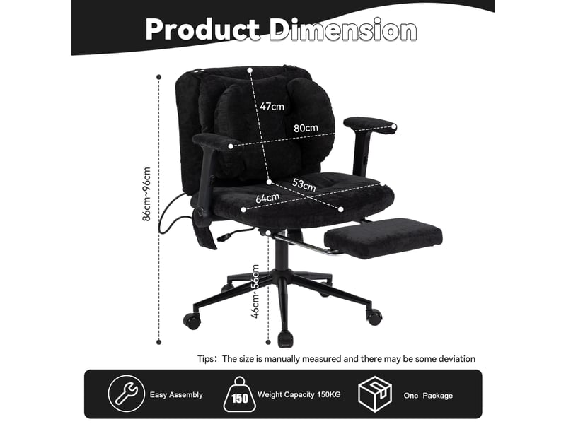  Chaise de bureau gaming pivotante en tissu noir, hauteur réglable avec repose-pieds, accoudoirs et roulettes  - Conforama C