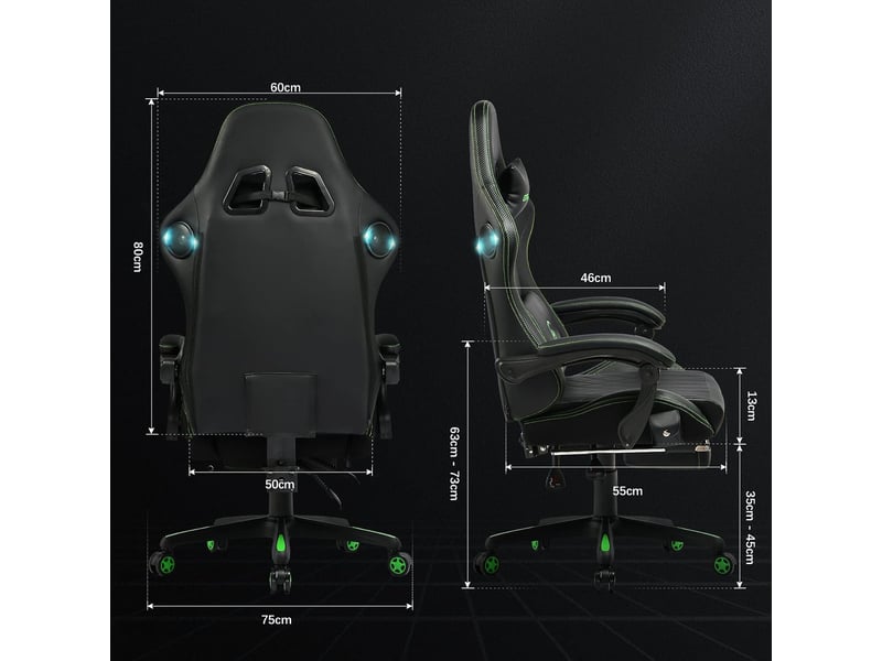 Gtplayer chaise de jeu ergonomique avec repose-pieds et haut-parleurs, 150 kg, vert ACE-PRO-GE - Conforama C