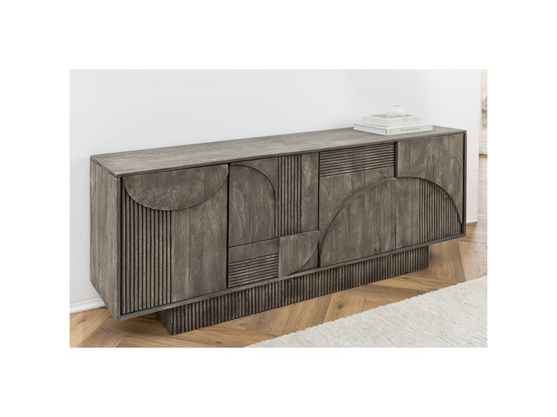 Buffet 170 cm 4 portes bois massif manguier fumé gris – collection orino - Conforama E
