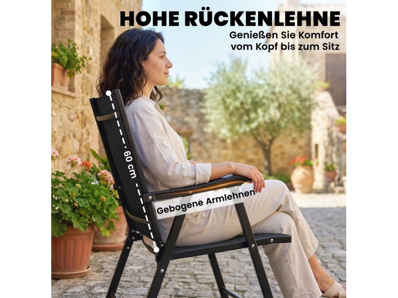  Lot de 2 chaises de jardin pliantes 58x62x97 cm dossier haut avec accoudoirs métal noir  - Conforama E