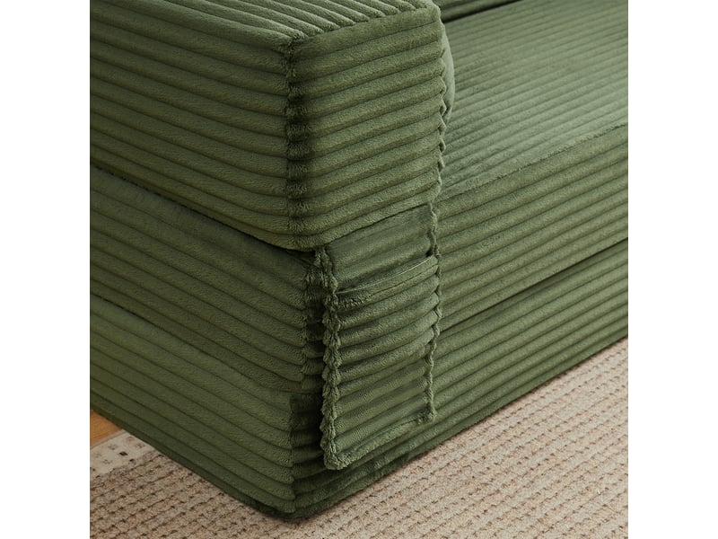  Canapé droit convertible 2 places 200 cm vert, velours côtelé, mousse haute densité, couchage double Fay Lum - Conforama E