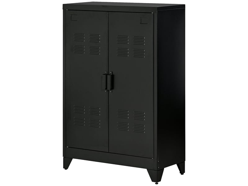  Classeur métallique, 2 portes magnétiques lattes, étagère réglable, bureausalon, 75x33x110 cm, noir.  - Conforama B