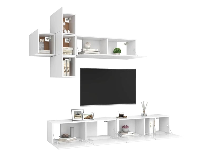  Ensemble de meuble tv - banc tv - meuble de rangement 7 pcs blanc bois d'ingénierie  - Conforama C