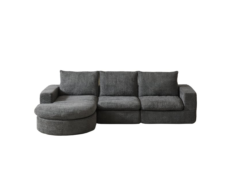  Canapé d’angle, formes courbes et méridienne, compressé sans structure, mousse, sans montage, 80x250x160 cm, gris  - Conforama A