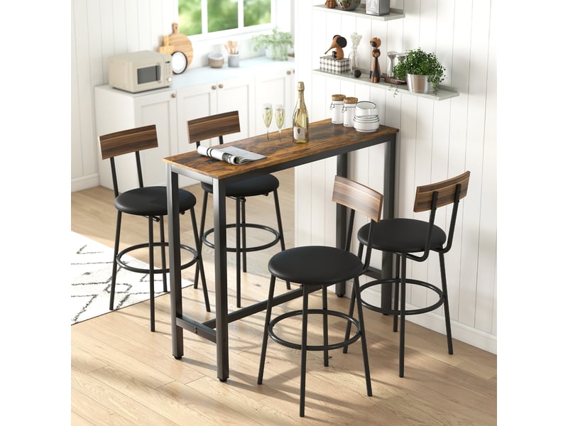  Table de bar rectangulaire haute de style industriel, acier et bois, 120 x 40 x 100 cm, marron rustique  - Conforama D