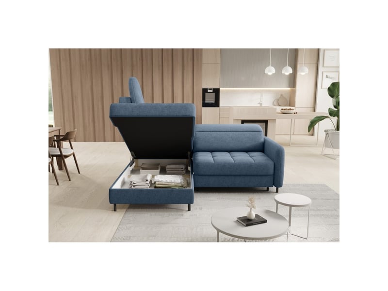  Canapé d'angle gauche convertible barnea 208 cm bleu marine chiné avec rangement  - Conforama C