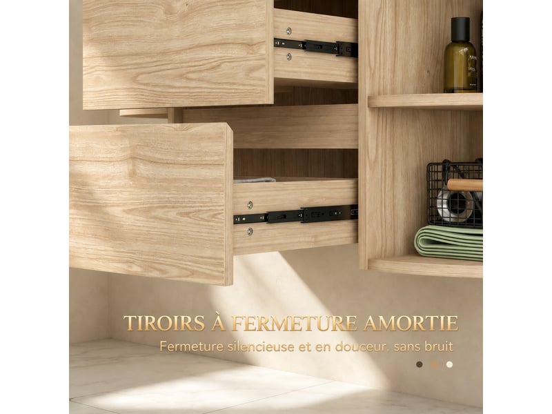  Meuble vasque suspendu 90 cm en mdf marron et blanc, 2 tiroirs  - Conforama D