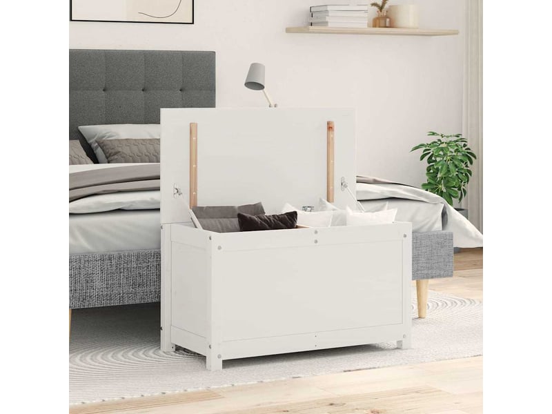  Boîte de rangement, coffre de rangement blanc 80x40x45,5 cm bois massif de pin  - Conforama B