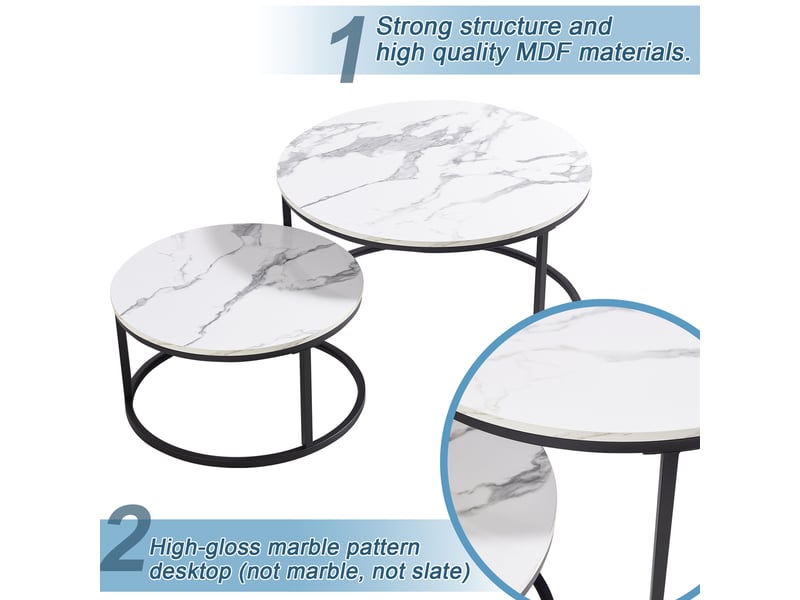  Tcqpz table basse 2 pièces 80x45 cm et 60x33,5 cm, mdf marbré, structure en fer  - Conforama D