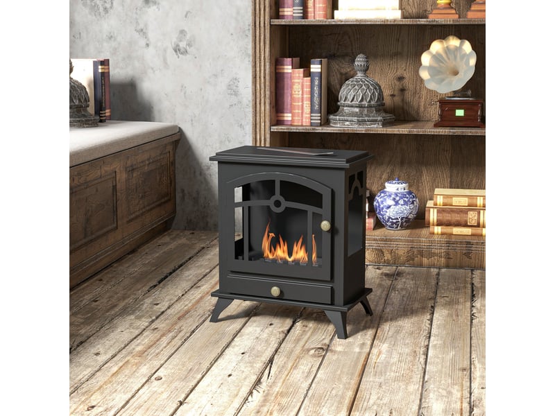  Cheminée bioéthanol sur pied, style poêle à bois, brûleur 1,2 l, 45 x 28 x 54 cm  - Conforama C