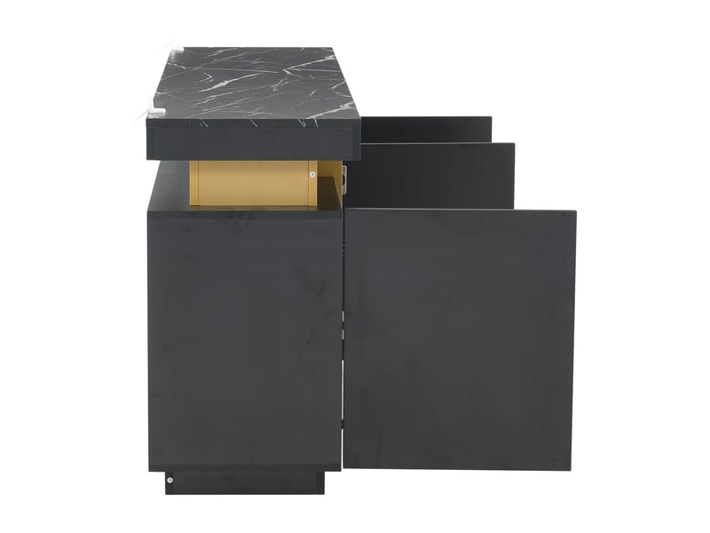  Buffet noir et or bahut 3 portes meuble de rangement 140 cm plateau effet marbre  - Conforama W