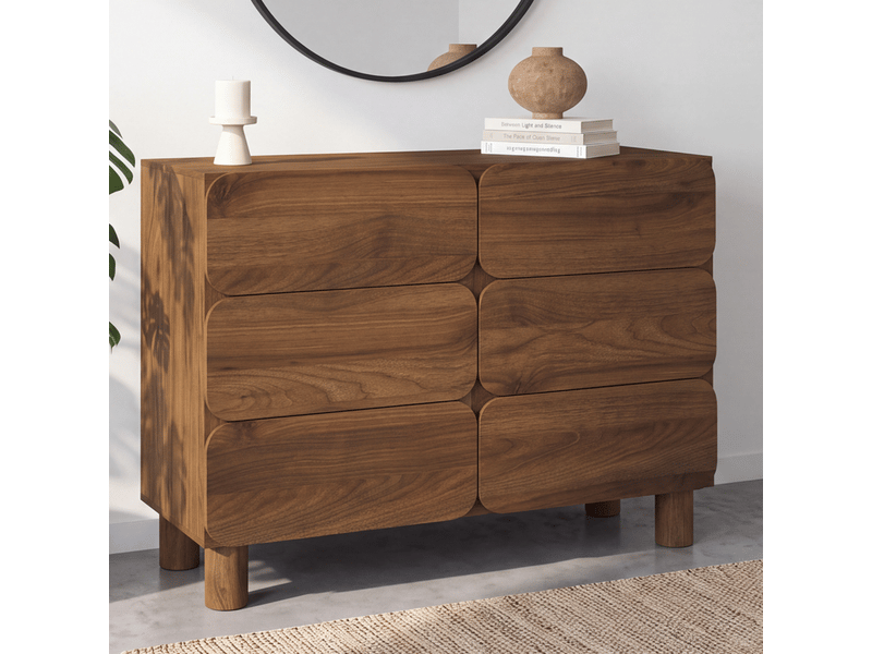  Commode 6 tiroirs arrondis saranda 110 cm bois effet noyer  - Conforama B