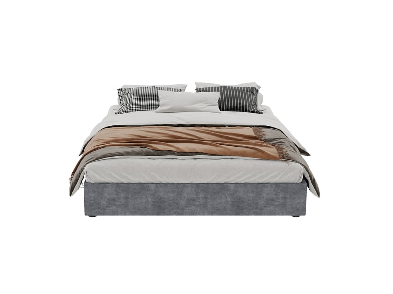  Lit adulte lit double 160x200 couchage complet matelas tissu gris metal moderne homvra  - Conforama A