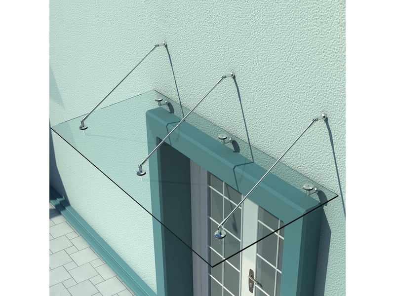  Auvent en verre, marquise de porte, verre trempé (esg), acier inoxydable, verre clair, 200 x 90 cm  - Conforama C