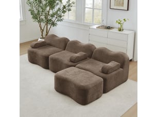 Canapé d’angle panoramique en l 3 places 288 cm avec 1 pouf - modulable sans montage - mousse 32d - velours doux - coussin d’accoudoir mobile - marron
