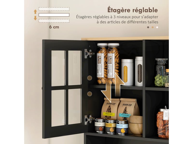  Buffet cuisine, meuble cuisine rangement haut, meuble de rangement avec plan de travail, 2, 3 portes vitrées  - Conforama R