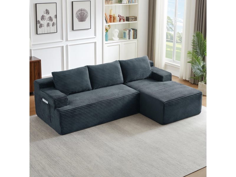  Canapé 4 places - 238x152x66cm - modulable sans montage avec méridienne droite et tissu velours côtelé - gris foncé  - Conforama C
