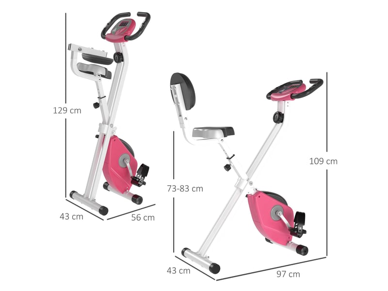  Vélo appartement pliable fitness intérieur, 8 résistances magnétiques, dossier, selle réglable, lcd, cardio, rose.  - Conforama E
