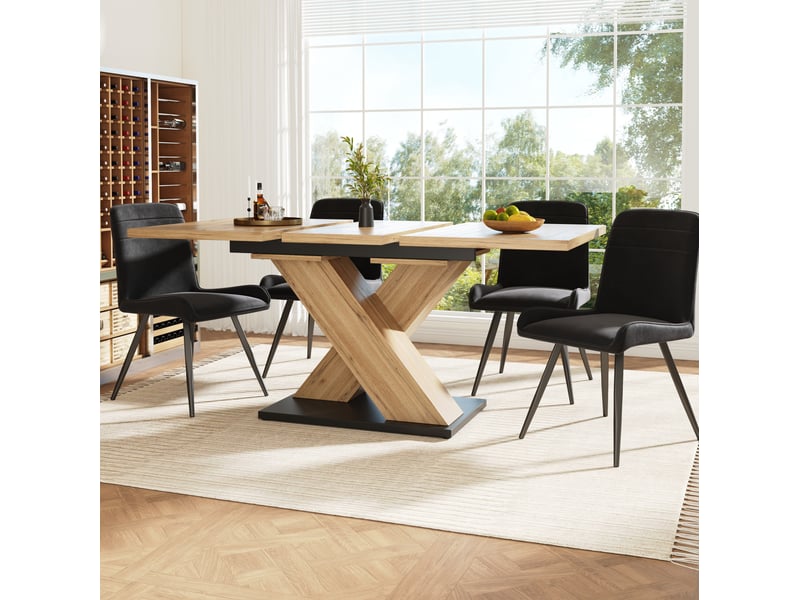 Table extensible à manger 119-158,5x80x75 cm 6 pers, pieds croisés, idéale en cuisine comme au salon, couleur bois clair, en mdf - Conforama E
