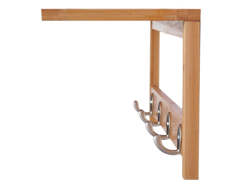 Porte-manteau mural en bambou, porte-serviettes avec 4crochets pour entrée, salon, salle de bain, couloir, chambre, 50x16x17,5 cm, charge maximale 5kg - Conforama B
