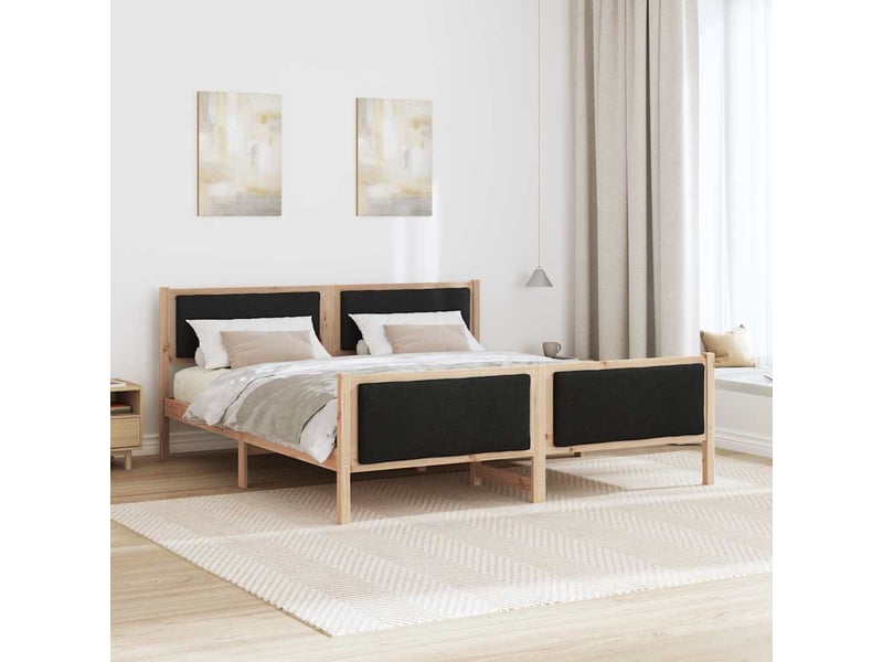 Lit double- lit adulte - cadre de lit avec tête de lit noir 200 x 200 cm tissu - Conforama C