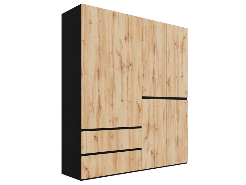  Armoire 6 portes 180 x 50 x 200 cm – chêne artisan et blanc – 5 tiroirs, 2 tringles, grand rangement  - Conforama A