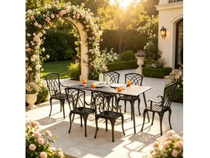Table de jardin rectangulaire 150x80 cm – gris – acier thermolaqué – 6 places – plateau rainuré extérieur