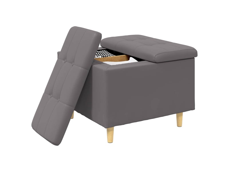  Ottoman, repose pied salon avec rangement gris 60x60x45 cm simili cuir  - Conforama C