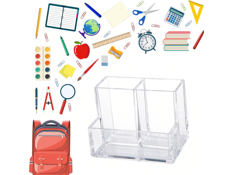 Pot à stylos en acrylique transparent, 3 compartiments, grande capacité, organiseur de rangement de bureau pour étudiants,  - Conforama B